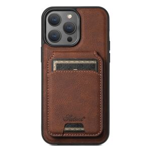 For iPhone 15 Pro Suteni H17 Litchi Texture Leather MagSafe Detachable Wallet Phone Case(Brown)