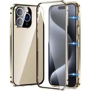 My Store For iPhone 15 Pro Max Magnetic Double-buckle HD Tempered Glass Phone Case(Gold)