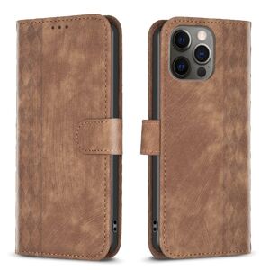 My Store For iPhone 12 Pro Max Plaid Embossed Leather Phone Case(Brown)