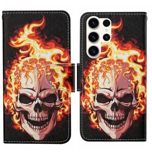 My Store For Samsung Galaxy S24 Ultra 5G Colored Drawing Pattern Leather Phone Case(Flame Skull)