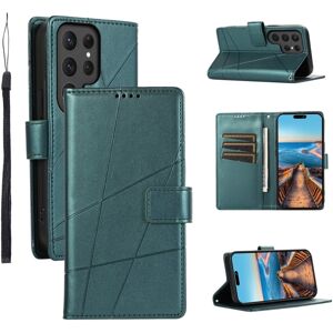 My Store For Samsung Galaxy S23 Ultra 5G PU Genuine Leather Texture Embossed Line Phone Case(Green)