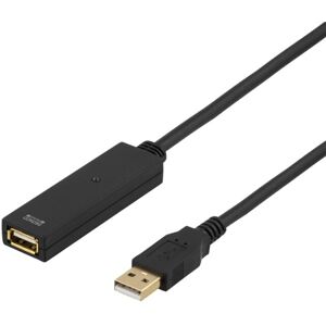 Deltaco PRIME USB 2.0 forlængerkabel, <b>aktivt</b>, Type A han - Typ