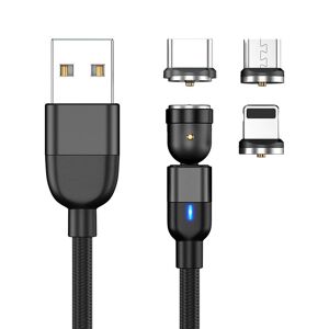 Global Magnetisk kabel, Lightning + Micro USB + USB-C, 3A