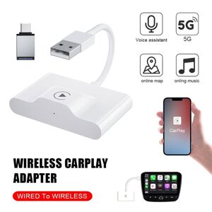 Tavalax Trådløs CarPlay-adapter til iPhone, Apple Carplay-dongle, der konverterer fra kabel til trådløs, plug & play Bluetooth og 5 GHz WiFi Auto-Connect, kom