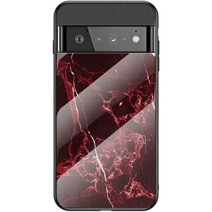 MOBILCOVERS.DK Google Pixel 6 Pro Plastik Cover m. Glasbagside - Sort & Rød Marmor