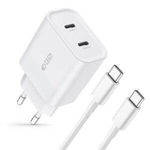 Tech-Protect Network 20W Vægoplader m. 2 x USB-C & USB-C Kabel - Hvid