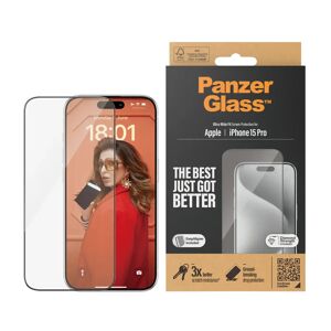 iPhone 15 Pro PanzerGlass Ultra Wide Fit Skærmbeskyttelse m. EasyAligner - Diamond Strength - Gennemsigtig / Sort Kant