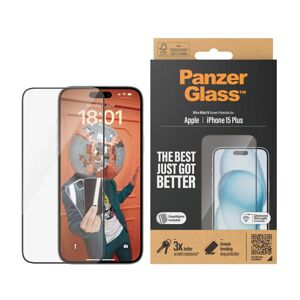 iPhone 15 Plus PanzerGlass Ultra Wide Fit Skærmbeskyttelse m. EasyAligner - Diamond Strength - Gennemsigtig / Sort Kant