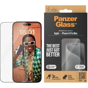 iPhone 15 Pro Max PanzerGlass Ultra Wide Fit Skærmbeskyttelse m. EasyAligner - Diamond Strength - Gennemsigtig / Sort Kant