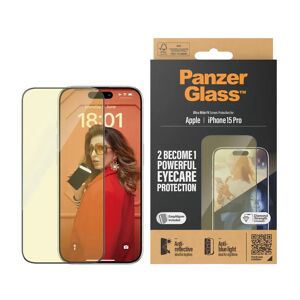 iPhone 15 Pro PanzerGlass Ultra Wide Fit Skærmbeskyttelse m. EasyAligner - Anti-Reflective - Anti-Blue Light - Diamond Strength - Gennemsigtig / Sort Kant