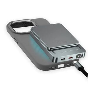 4Smarts iPhone 15 OneStyle Silikone Cover - MagSafe Kompatibel - m. MagSafe Kompatibel PowerBank 22.5W 5000mAh & USB-C til USB-C kabel - Grå