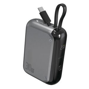 4smarts Pocket Powerbank 30W m. Integreret USB-C Kabel - 10.000mAh - Grå