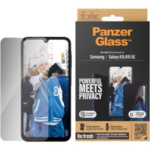 Samsung Galaxy A15 / A15 (5G) PanzerGlass Ultra Wide Fit Re:fresh Skærmbeskyttelse m. EasyAligner - Privacy - Platinum Strength - Gennemsigtig / Sort Kant