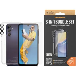 Samsung Galaxy A15 / A15 (5G) PanzerGlass 3-i-1 Bundle m. EasyAligner - D3O Bio Hardcase Cover / Skærmbeskyttelse (UWF) / Hoops Kamerabeskyttelse - Gennemsigtig / Sort