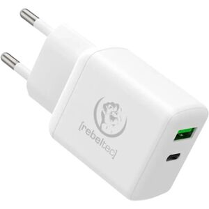 Rebeltec H200 Turbo 20W Vægoplader m. 1 x USB-A QC & 1 x USB-C PD - Hvid