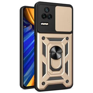 MOBILCOVERS.DK Xiaomi Poco F4 Håndværker Cover m. Magnetisk Kickstand & Cam Slider - Guld