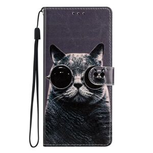 MOBILCOVERS.DK Xiaomi Redmi 12C Læder Cover m. Pung og Strop - Kat med Solbriller