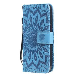 MOBILCOVERS.DK iPhone 15 Læder Cover m. Pung og Strop - Mandala Blomst - Blå