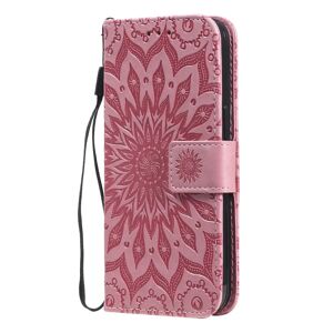 MOBILCOVERS.DK iPhone 15 Læder Cover m. Pung og Strop - Mandala Blomst - Lyserød