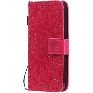 MOBILCOVERS.DK iPhone 15 Læder Flip Cover m. Pung og Strop - Mandala Blomst - Rød