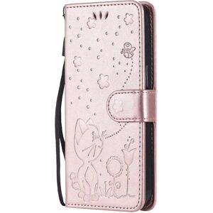 MOBILCOVERS.DK iPhone 15 Læder Flip Cover m. Pung & Strop - Kat Indgravering - Rose Gold