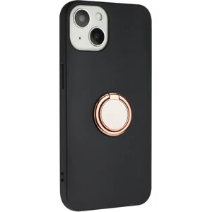 MOBILCOVERS.DK iPhone 15 Fleksibelt Plastik Cover m. Ring Kickstand - Sort m. Magnetisk Rose Gold Ring