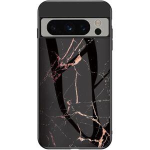 MOBILCOVERS.DK Google Pixel 8 Pro Plastik Cover m. Glasbagside - Sort & Guld Marmor