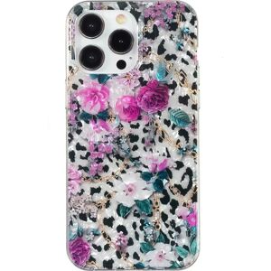 MOBILCOVERS.DK iPhone 15 Pro Fleksibel Plastik Cover - Leopard og Blomster Mønster