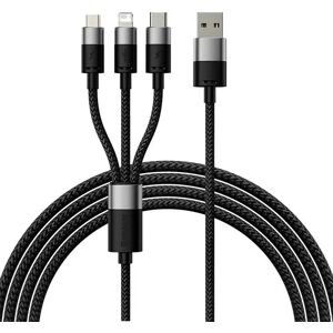 Baseus StarSpeed - 3-i-1 18W USB-A Multi Kabel m. USB-C, Lightning & Micro-USB - 1.2m - Sort