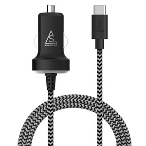 Smartline 10.5W Biloplader m. Integreret USB-C Kabel - Sort