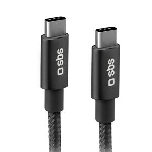 SBS USB-C til USB-C Flettet Nylon Kabel - 1.5 Meter - 25W (PD) - Sort