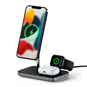 Satechi 15W Magnetic 3-in-1 Wireless Charging Stand - MagSafe Kompatibel - Sort / Grå