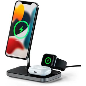 Satechi 15W Magnetic 3-in-1 Wireless Charging Stand - MagSafe Kompatibel - Sort / Grå