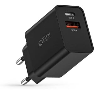 Tech-Protect Network 30W Vægoplader m. 1 x USB-C PD & 1 x USB-A QC - Sort