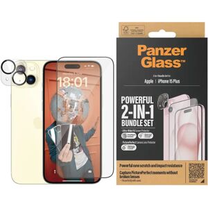 iPhone 15 Plus PanzerGlass 2-i-1 Bundle m. EasyAligner - Skærmbeskyttelse (UWF) / Kamerabeskyttelse - Gennemsigtig / Sort