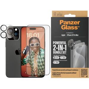 iPhone 15 Pro Max PanzerGlass 2-i-1 Bundle m. EasyAligner - Skærmbeskyttelse (UWF) / Kamerabeskyttelse - Gennemsigtig / Sort