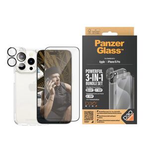 iPhone 15 Pro PanzerGlass 3-i-1 Bundle m. EasyAligner - Cover / Skærmbeskyttelse (UWF) / Kamerabeskyttelse - Gennemsigtig / Sort