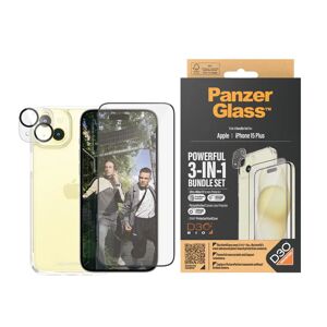iPhone 15 Plus PanzerGlass 3-i-1 Bundle m. EasyAligner - Cover / Skærmbeskyttelse (UWF) / Kamerabeskyttelse - Gennemsigtig / Sort