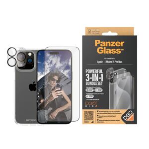 iPhone 15 Pro Max PanzerGlass 3-i-1 Bundle m. EasyAligner - Cover / Skærmbeskyttelse (UWF) / Kamerabeskyttelse - Gennemsigtig / Sort