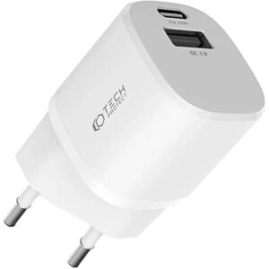 Tech-Protect Network 20W Vægoplader m. 1 x USB-C PD & 1 x USB-A QC - Hvid