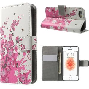 MOBILCOVERS.DK iPhone SE / 5 / 5s Cover m. Pung Blomster Pink/Hvid