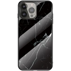 MOBILCOVERS.DK iPhone 13 Pro Max Fleksibelt Plastik Cover m. Glasbagside - Sort Marmor