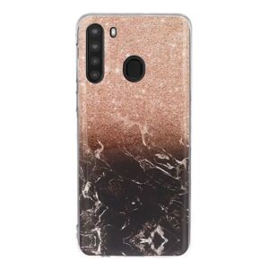 MOBILCOVERS.DK Samsung Galaxy A21 Fleksibel Plastik Cover m. Marble Print - Bronze / Sort Marmor