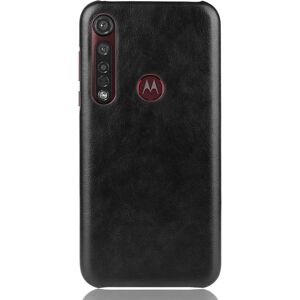 MOBILCOVERS.DK Motorola Moto G8 Plus Litchi Grain Læderbetrukket Plastik Cover - Sort