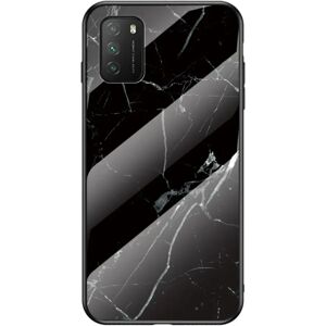 MOBILCOVERS.DK Xiaomi Poco M3 Cover m. Glasbagside - Sort Marmor