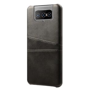 MOBILCOVERS.DK Asus Zenfone 8 Flip Imiteret Læder Cover m. Kortholder - Sort