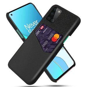 MOBILCOVERS.DK OnePlus 8T Stofbetrukket Plastik Cover m. Kortholder af Læder - Sort