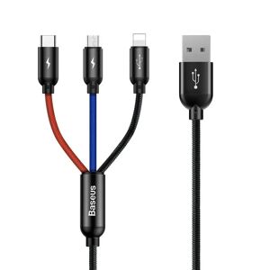 Baseus 3-in-1 Kabel USB-A til Lightning / USB-C / Micro USB - 120cm - Sort