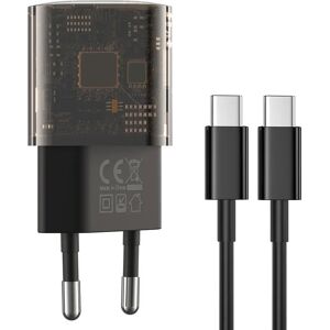 XO CE05 PD 30W Vægoplader m. USB-C & USB-A - m. USB-C Kabel (1M) - Sort / Gennemsigtig