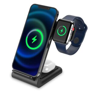 Tech-Protect A20 3-in-1 Trådløs Oplader m. Lys 15W - Apple Watch, AirPods & Smartphone - Sort